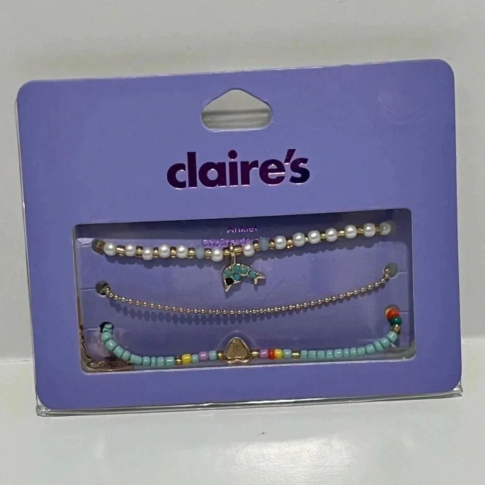 Claire’s trio of anklets NWT beaded dolphins
